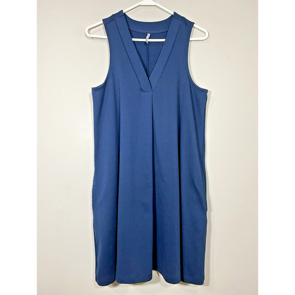 Z Supply Blue Sleeveless V Neck Swing Dress Trapeze Mini Relaxed Fit Size LARGE - Picture 1 of 7